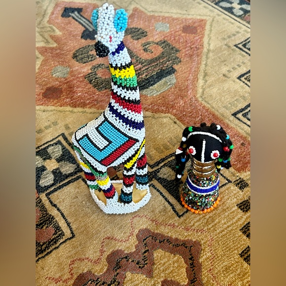 Ethnic Beaded Doll & Giraffe Figurines - Picture 1 of 7